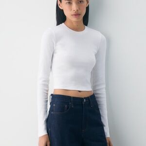 Aritzia HomeStretch™ Rib Crew Waist Longsleeve – White (2XS)